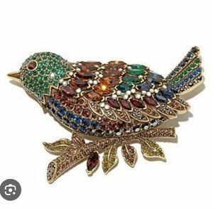 Heidi Daus "Marquise Madness" Crystal Bird Pin Green / Brown